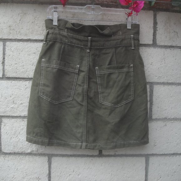 Free People Skirt Size 8 Army Green Mini with white topstitching NEW Fall - Picture 3 of 4